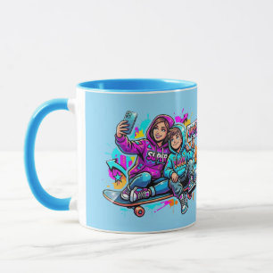Custom Skater Mom & Son Mug: Personalized Name Cof Mug