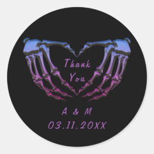 Custom Skeleton Gothic Hands Love Heart Shape      Classic Round Sticker