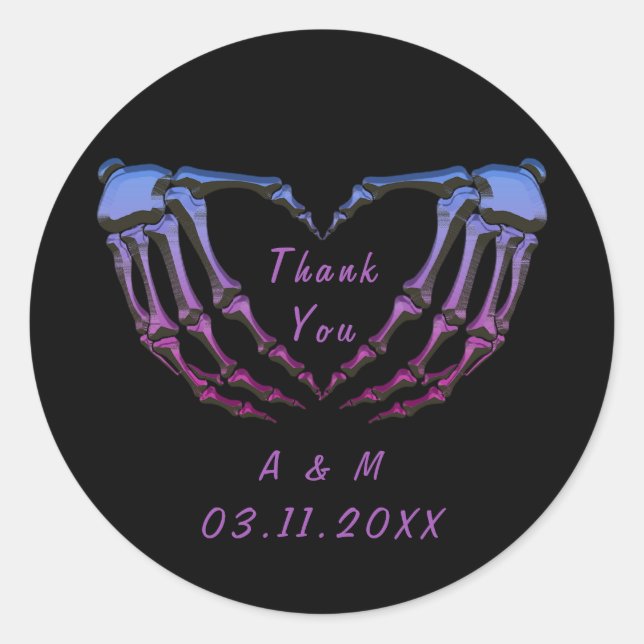 Custom Skeleton Gothic Hands Love Heart Shape      Classic Round Sticker (Front)
