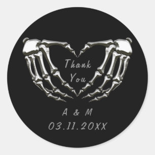 Custom Skeleton Gothic Hands Love Heart Shape      Classic Round Sticker