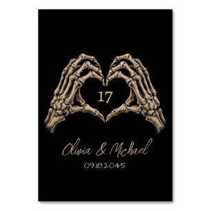 Custom Skeleton Hands Love Heart Shape Wedding Table Number