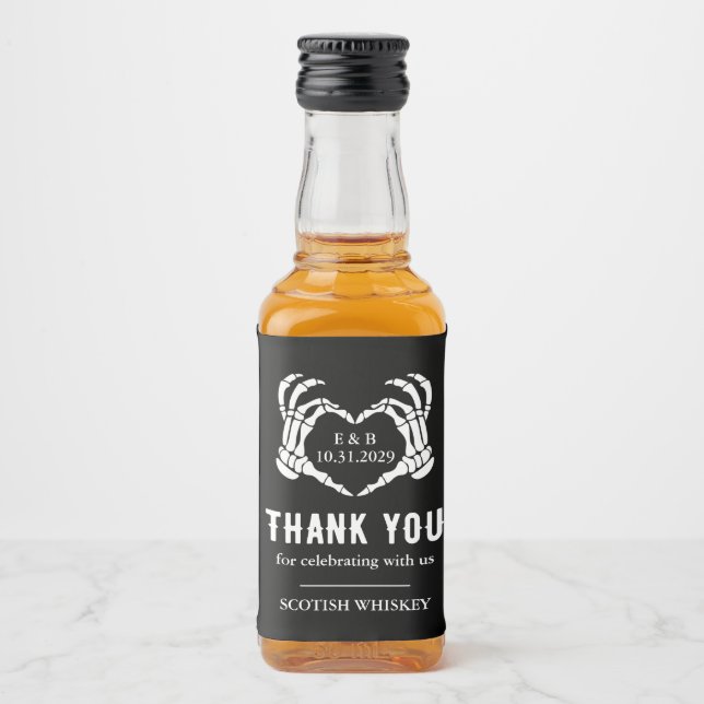 Custom Skeleton Heart Black Til Death Wedding Liquor Bottle Label (Front)