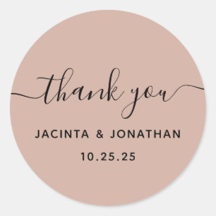 Custom Skin Beige BlackThank You Wedding Classic Round Sticker