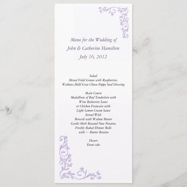 Custom Skinny Wedding Table Menu (Front)