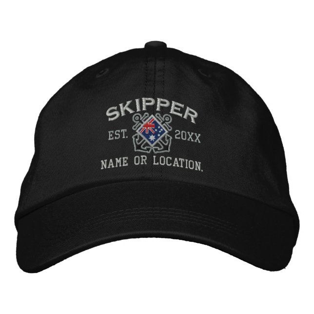 Custom Skipper Australian Flag Crossed Anchors Embroidered Hat (Front)