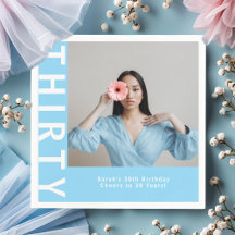 Custom Sky Blue 30th Birthday Party Napkins