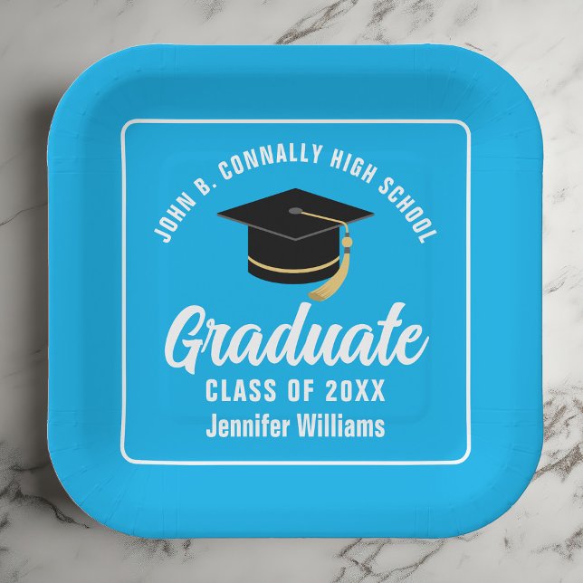 Custom Sky Blue Graduation Party Square Paper Plate (Creator Uploaded)