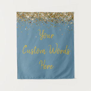 Custom Slate Blue Gold Birthday Party Photo Booth Tapestry