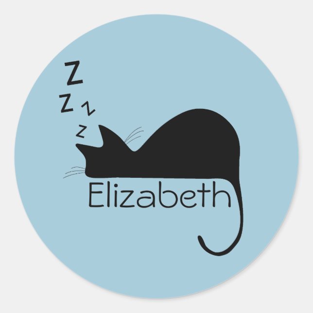 Custom Sleeping Cat Silhouette Classic Round Sticker (Front)