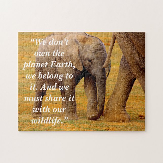 Custom Slogan/Conservation Elephant Calf Jigsaw Puzzle (Horizontal)