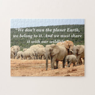 Custom Slogan/Conservation Elephant Herd Jigsaw Puzzle