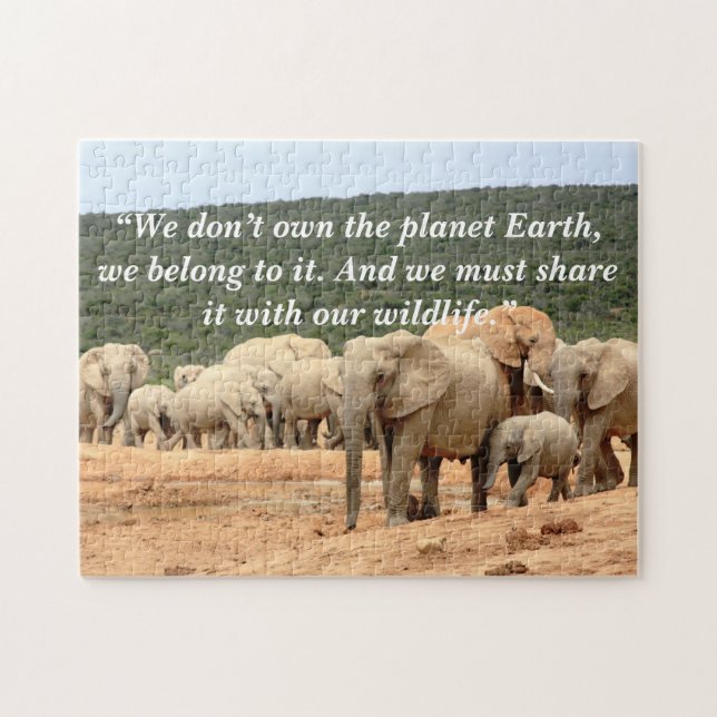 Custom Slogan/Conservation Elephant Herd Jigsaw Puzzle (Horizontal)