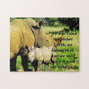 Custom Slogan/Conservation Rhino Mother & Calf Jigsaw Puzzle