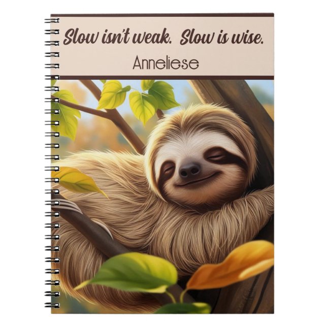 Custom Sloth Baby Sleeping in tree quote  Notebook (Front)