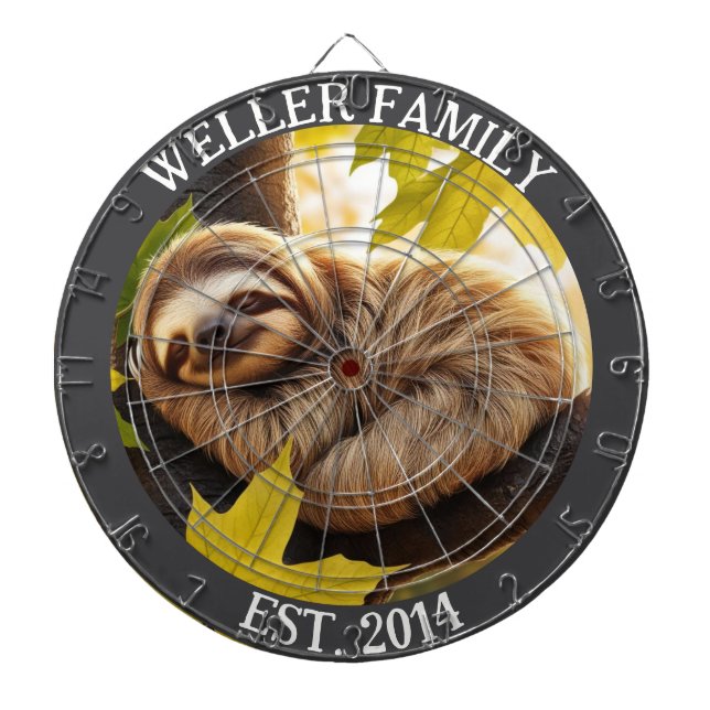 Custom Sloth Lover Name and Date Dartboard (Front)