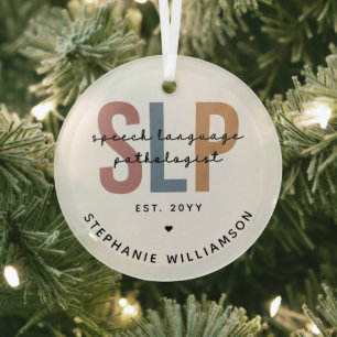 Custom SLP Speech Language Pathologist Glass Tree Decoration