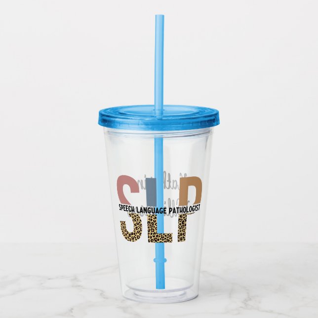 Custom SLP Speech Pathologist Leopard Print Acrylic Tumbler (Front)