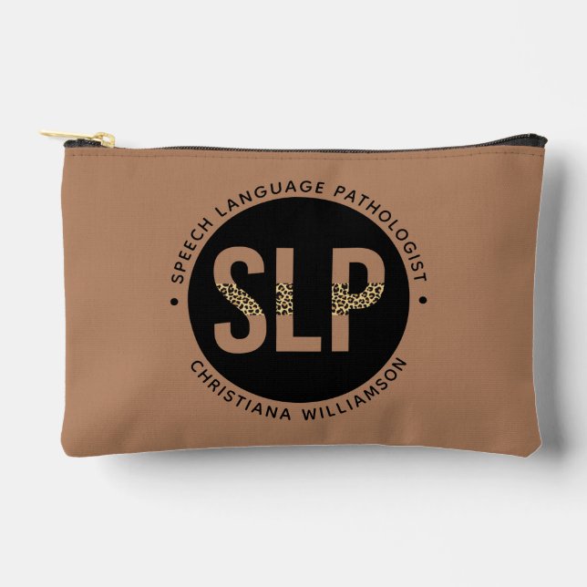 Custom SLP Speech Pathologist Leopard Print Gifts Accessory Pouch (Front)
