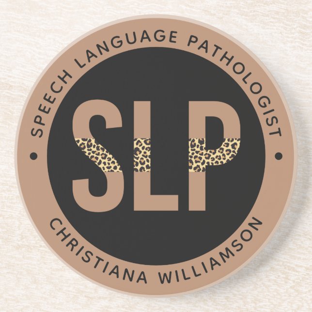 Custom SLP Speech Pathologist Leopard Print Gifts Coaster (Front)