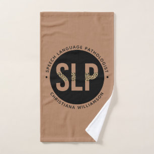 Custom SLP Speech Pathologist Leopard Print Gifts Hand Towel