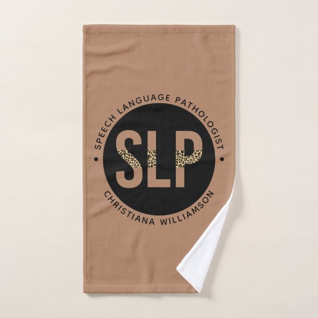 Custom SLP Speech Pathologist Leopard Print Gifts Hand Towel (Hand Towel)