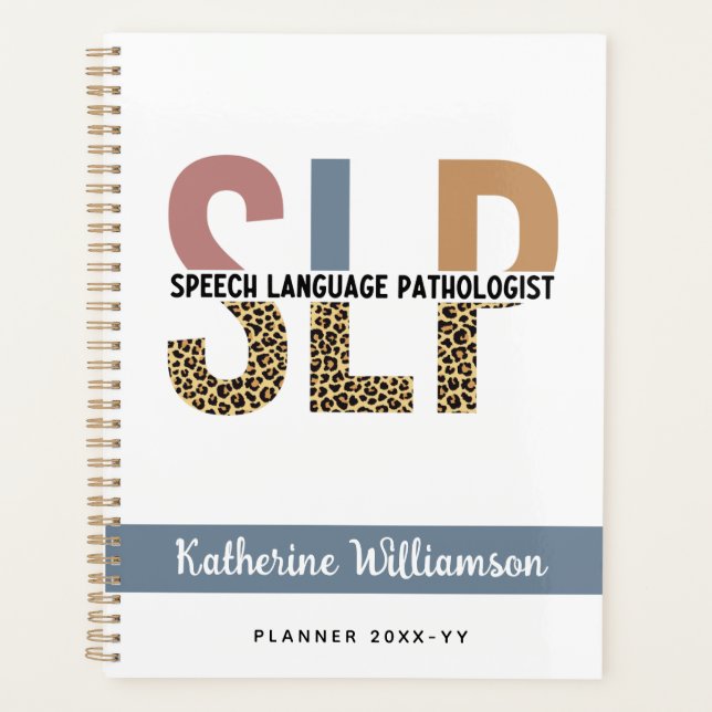 Custom SLP Speech Pathologist Leopard Print Planner (Front)