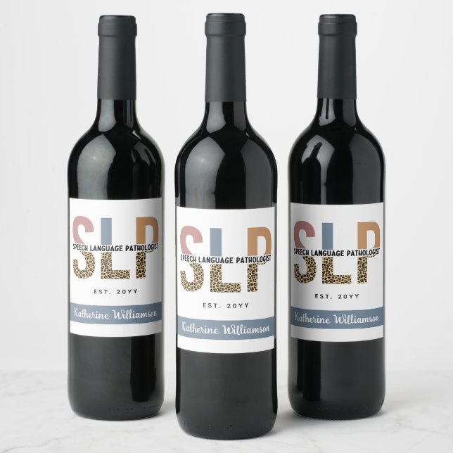 Custom SLP Speech Pathologist Leopard Print Wine Label (Bottles)