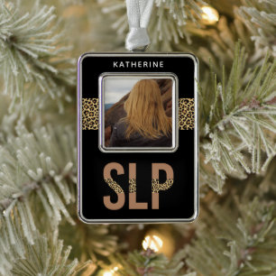Custom SLP Speech Pathologist Photo Silver Plated Framed Ornament