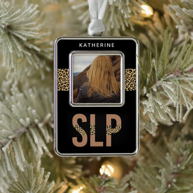 Custom SLP Speech Pathologist Photo Silver Plated Framed Ornament (Tree)