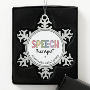 Custom SLP Speech Pathologist Speech Therapist Snowflake Pewter Christmas Ornament