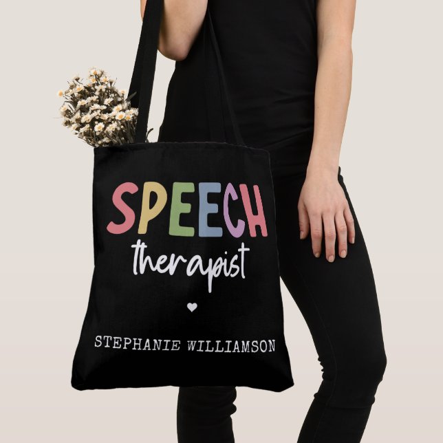 Custom SLP Speech Pathologist Speech Therapist Tote Bag (Close Up)