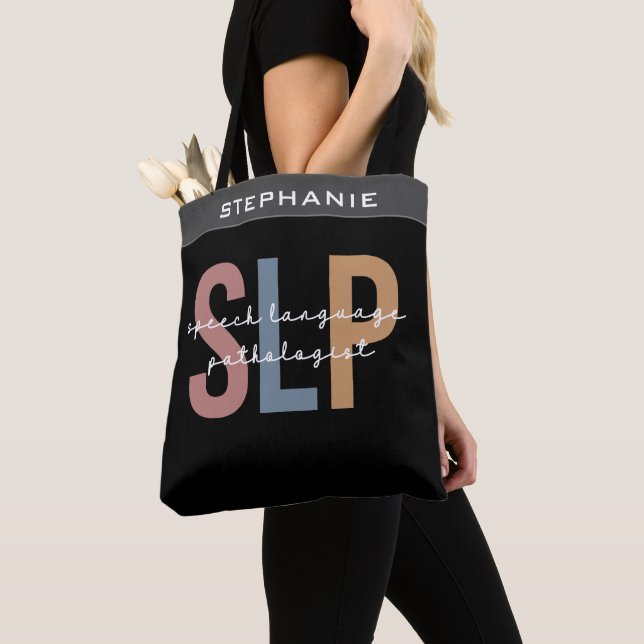 Custom SLP Speech Pathologist Speech Therapist Tote Bag (Close Up)