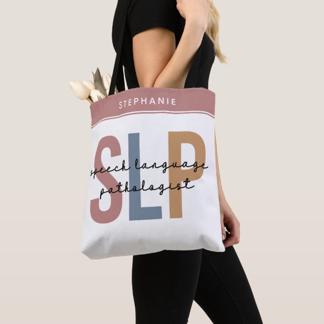 Custom SLP Speech Pathologist Speech Therapist Tote Bag (Close Up)