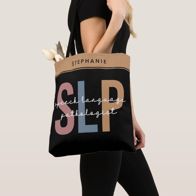 Custom SLP Speech Pathologist Speech Therapist Tote Bag (Close Up)