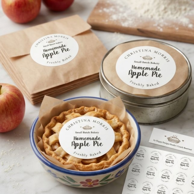 Custom Small Batch Bakery Apple Pie Round Sticker (Creator Uploaded)