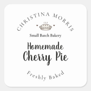 Custom Small Batch Bakery Cherry Pie Square Sticker