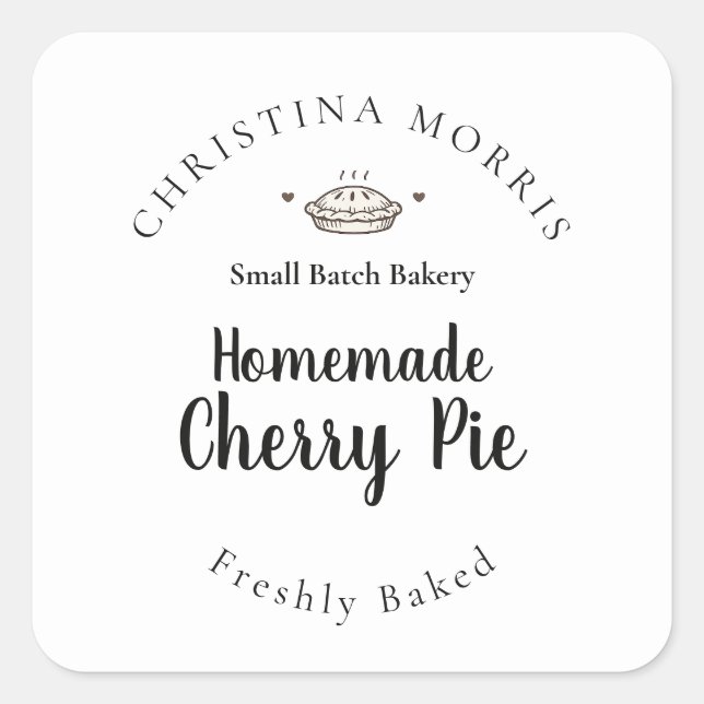 Custom Small Batch Bakery Cherry Pie Square Sticker (Front)