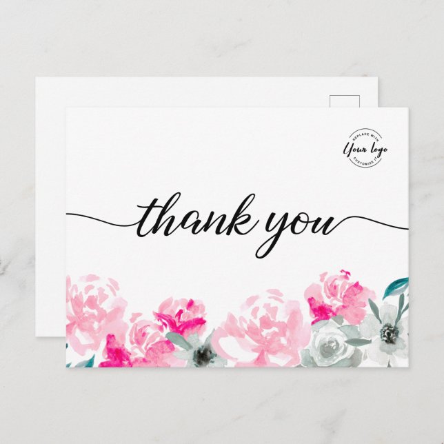 Custom Small Business logo Watercolor Floral  Postcard (Front/Back)