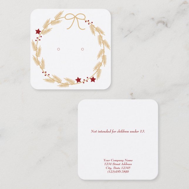 Custom Small Christmas Wreath Earring Cards (Front/Back)