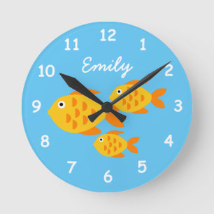 Custom small kid's wall clock with cute goldfish