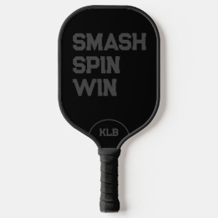 Custom Smash, Spin, Win Black Monogram Pickleball Paddle