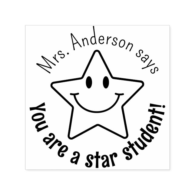 Custom Smile Face Star Classroom Reward Self-inking Stamp (Design)