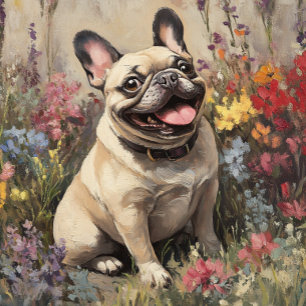 Custom Smiling Garden French Bulldog Greeting Card