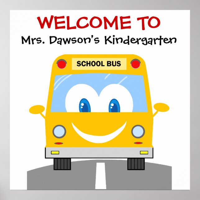 Custom Smiling Yellow Bus School Welcome Poster (Front)