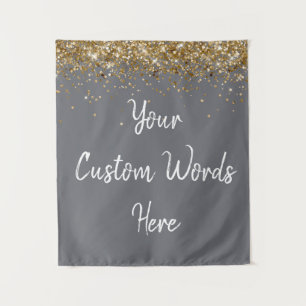 Custom Smoke Grey Gold Birthday Party Photo Booth Tapestry