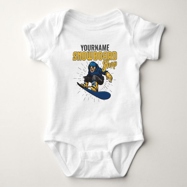 Custom Snow Boarder Snowboarding Shop Big Air  Baby Bodysuit (Front)