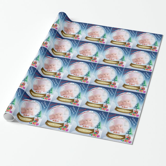 Custom Snow Globe Photo Christmas Wrapping Paper (Unrolled)