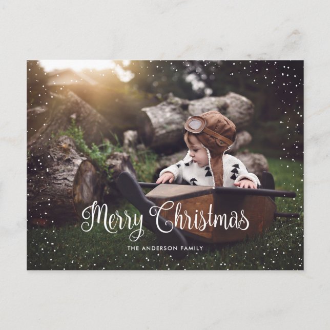 Custom Snow Merry Christmas Photo Postcards (Front)