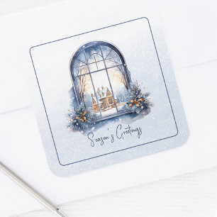 Custom Snow Nordic Winter Pastel Blue And White Square Sticker