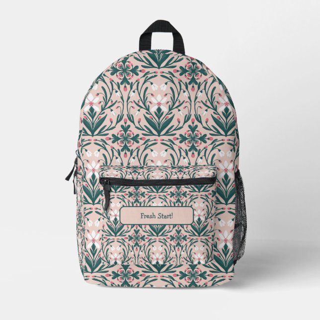 Custom Snowdrops Floral Pattern Printed Backpack (Front)